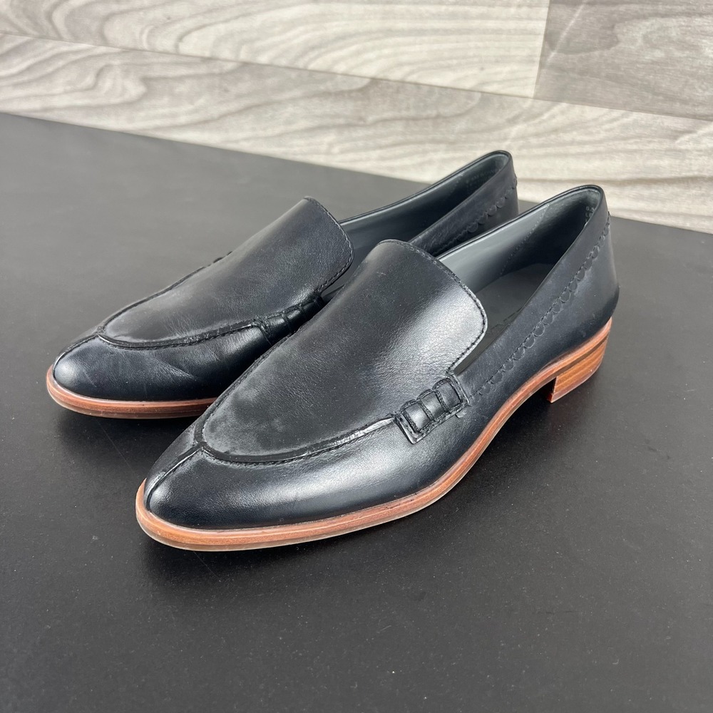 The FLEXX Bowery Loafers Women's Sz 6.5M Black Leather Split Toe Slip-On Career